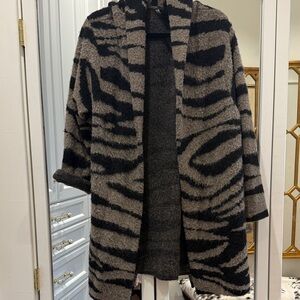 All Saints Zebra-Print Hooded Trench Coat in Black & Gray